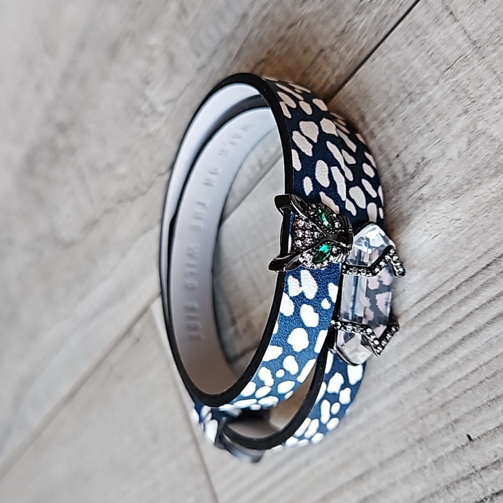 Animal Print KEEP Collective Leather Double Wrap Bracelet with 2 Charms